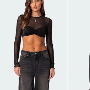 Edikted Night Out Sheer Crop Top,